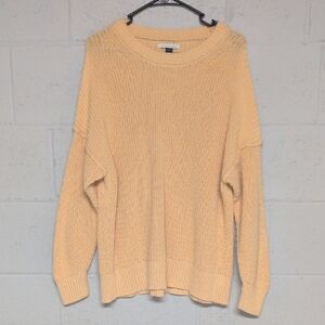 American Eagle Women's Pastel Orange Knit Crewneck Sweater, Oversized Medium